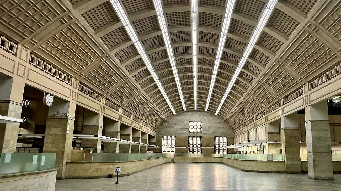 Vaulted public hall inside the Palácio da Fazenda, the Ministry of Finance building in central Rio de Janeiro