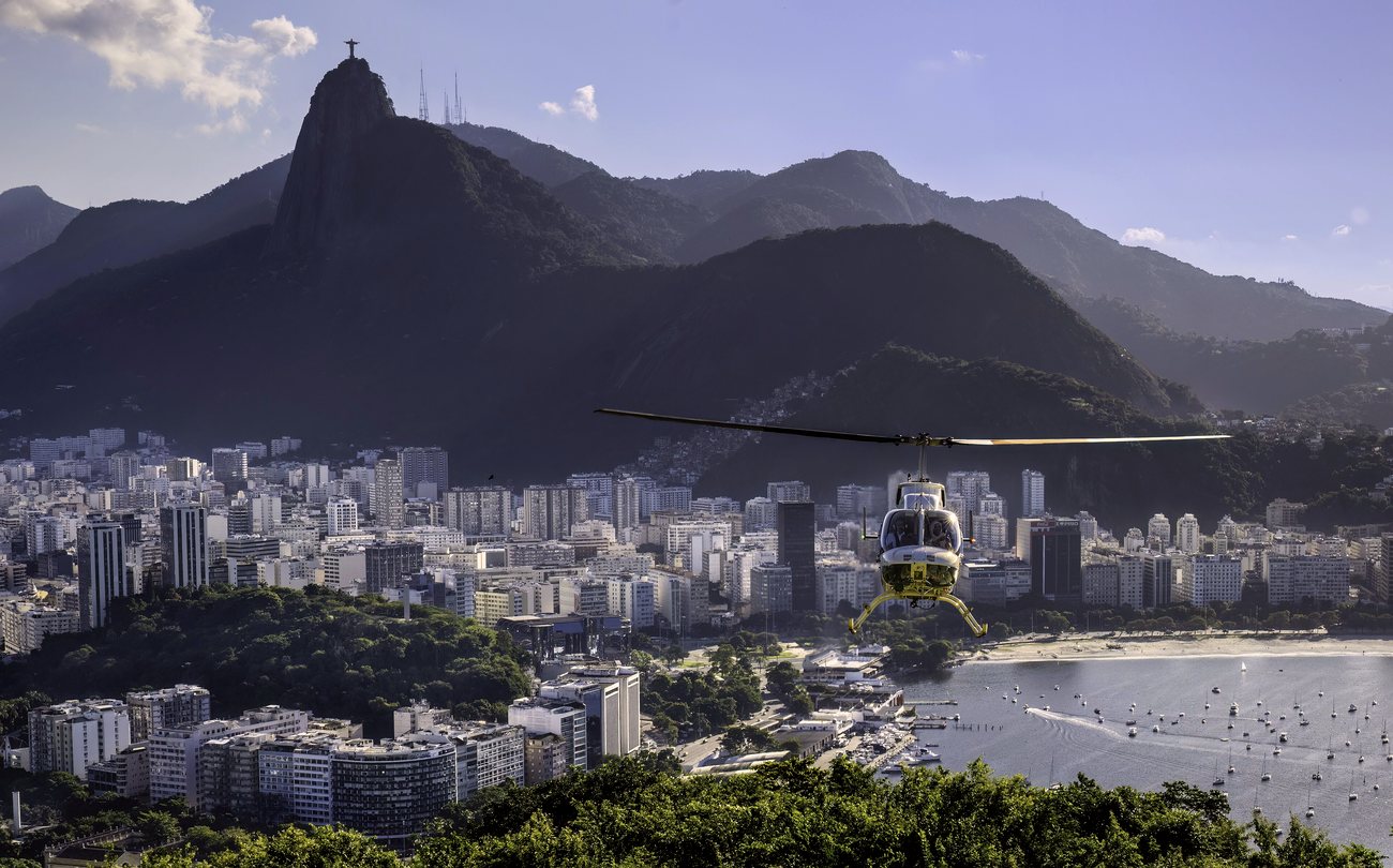 Apartment buildings in Botafogo with Sugarloaf Mountain rising behind Guanabara Bay