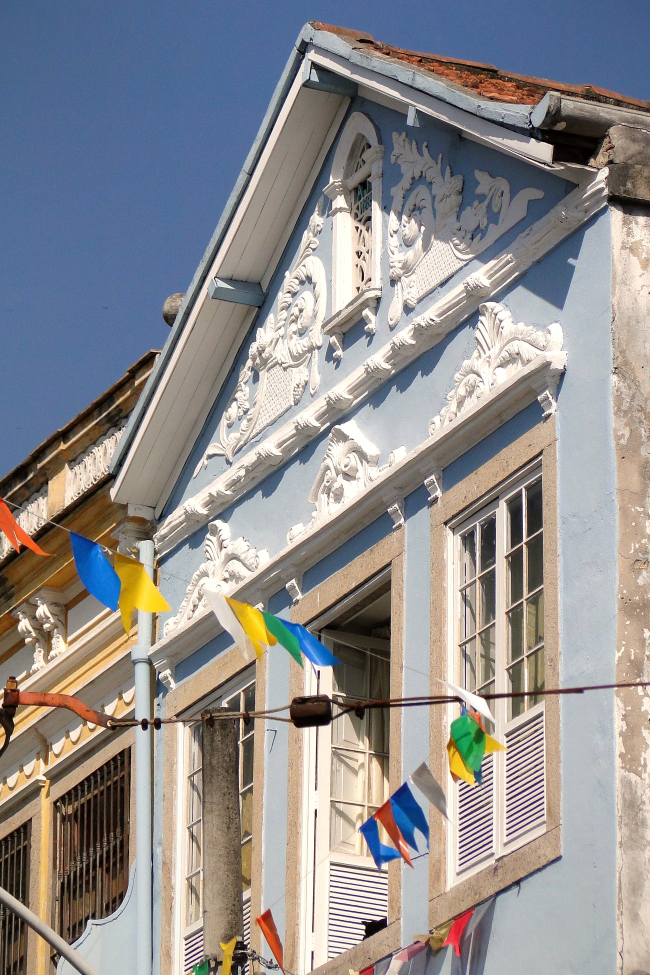 Colourful colonial houses lining a hillside street in Santa Teresa, Rio de Janeiro