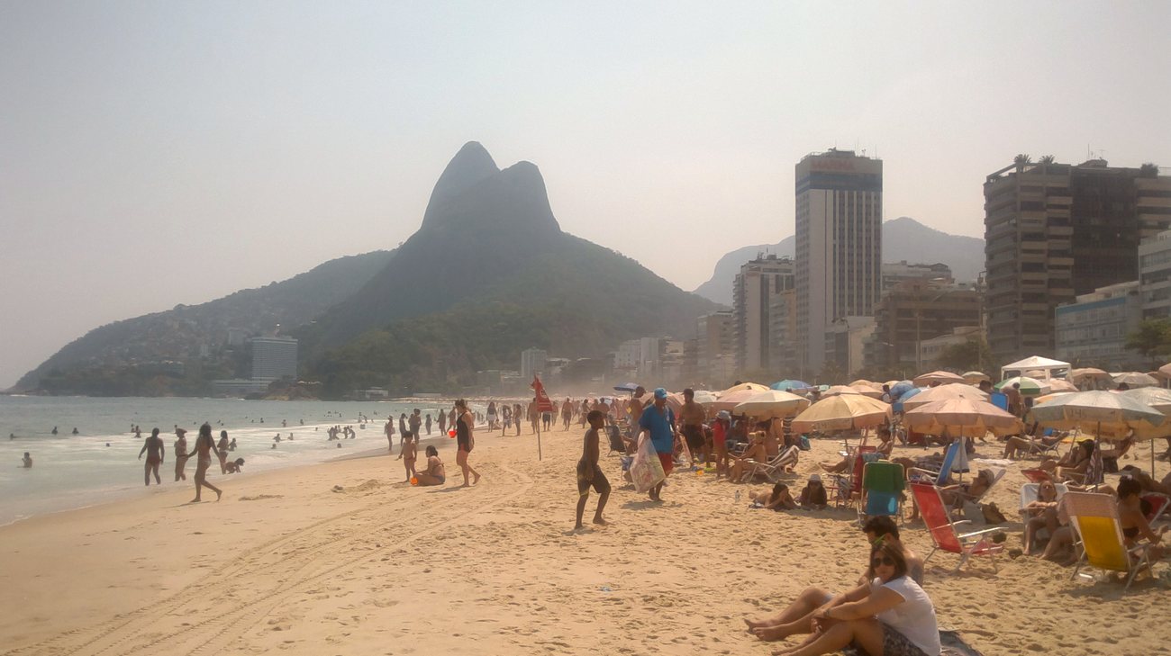 Leblon beachfront and apartment blocks in Rio de Janeiro from above