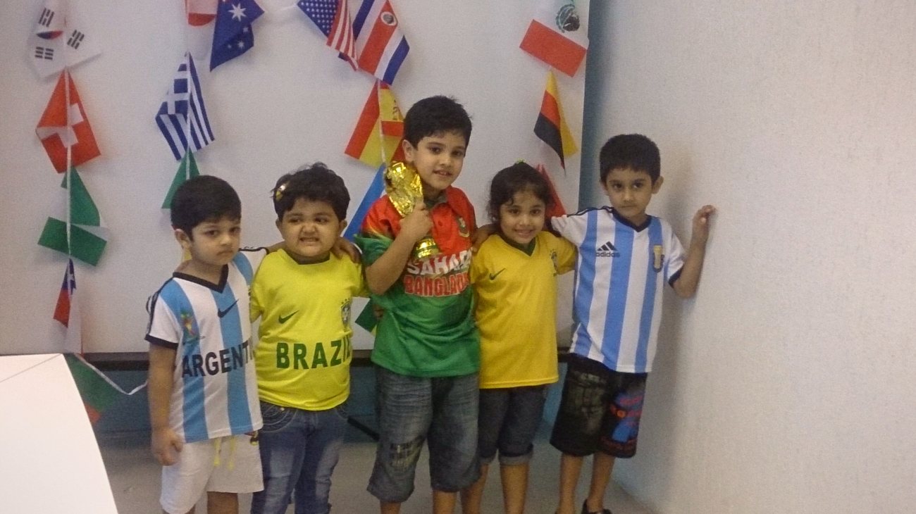 Students working together in a bright bilingual classroom