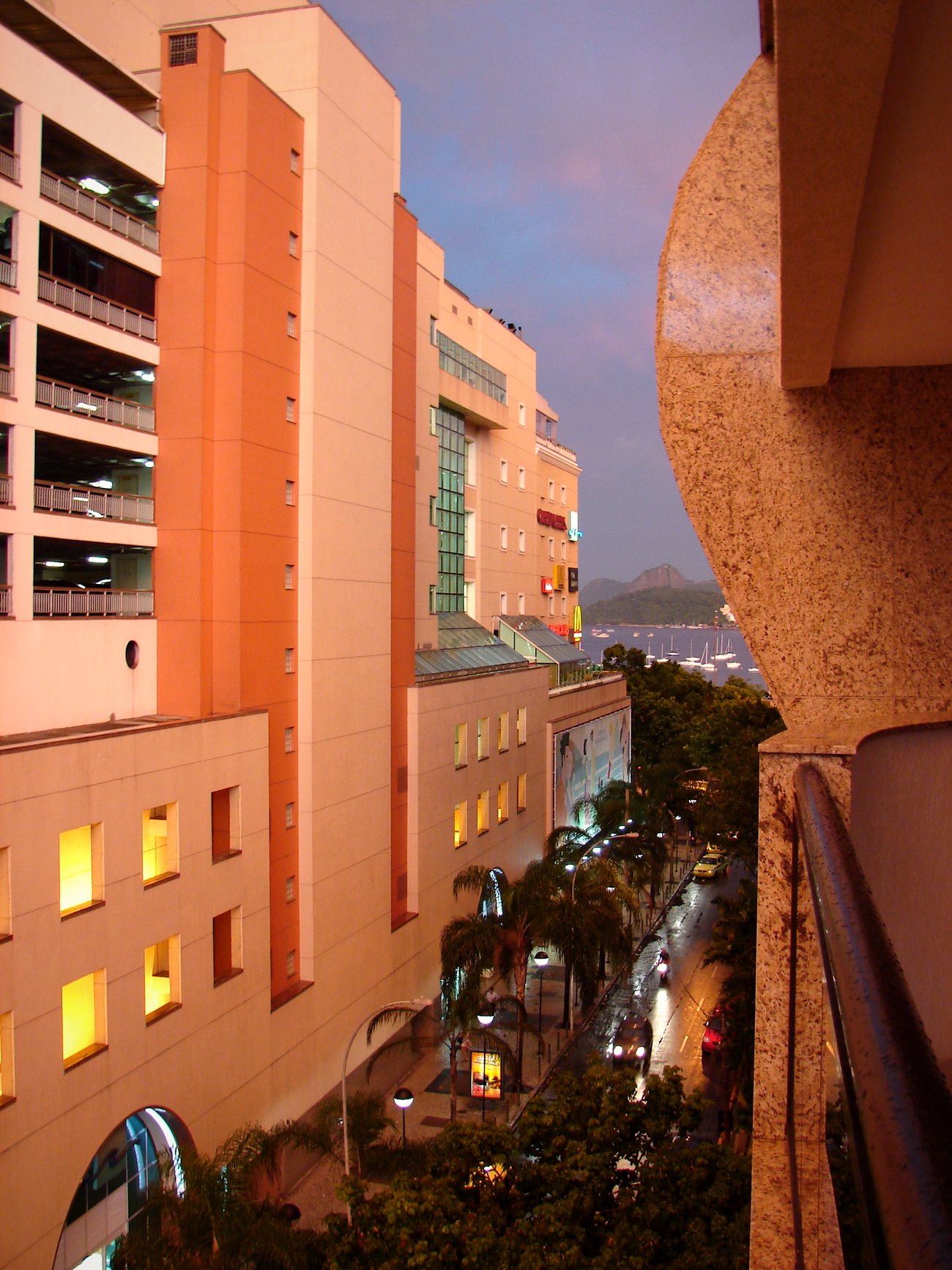 The Botafogo neighborhood of Rio curving around the bay with Sugarloaf Mountain behind