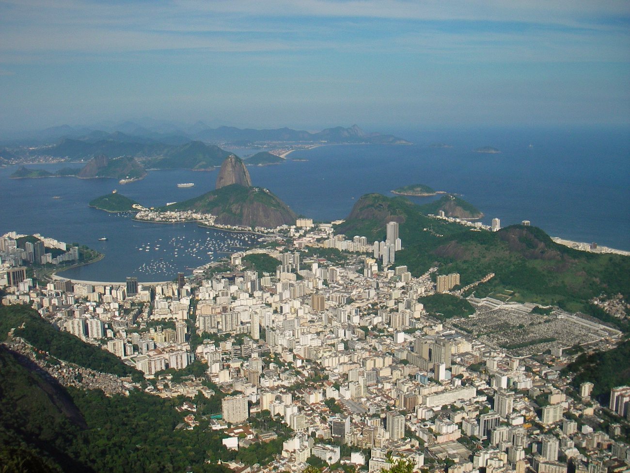 Botafogo apartment buildings with Sugarloaf mountain and the bay behind