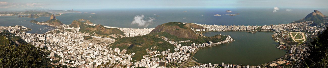 Lagoa Rodrigo de Freitas lagoon ringed by mountains in Rio de Janeiro