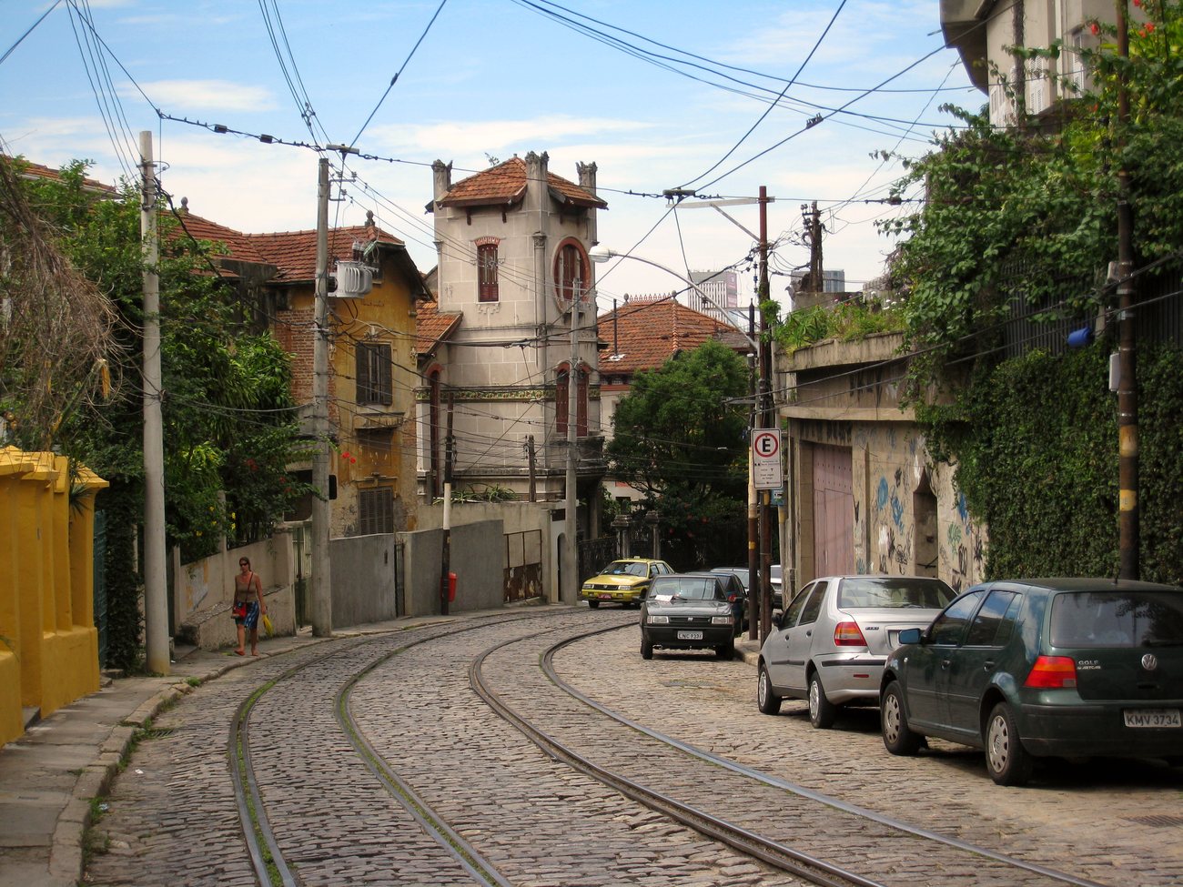 Colourful hillside houses along a street in Santa Teresa, Rio de Janeiro